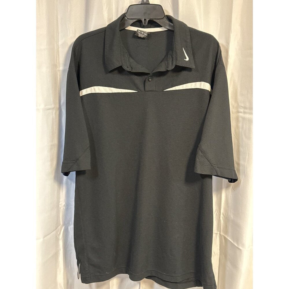 Nike Team XL Dri-Fit Black Polo Shirt With Embroidered Swoosh & White Stripe